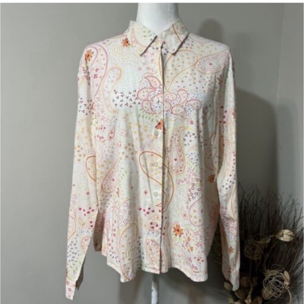 Talbots Bright Paisley Floral Print Button Down Blouse Y2K Grannycore Sz M
